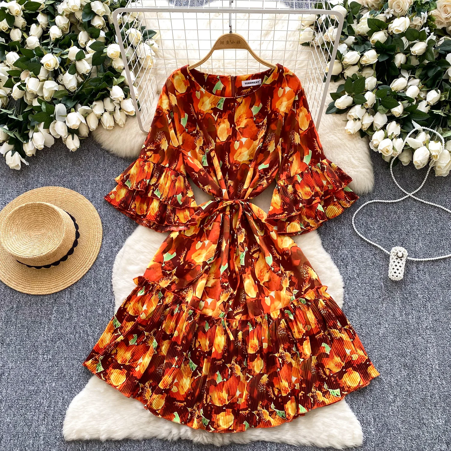 Chic sexy O-collo impiombato fata A-line estate donna Boho vestito estivo abbigliamento donna mini abito