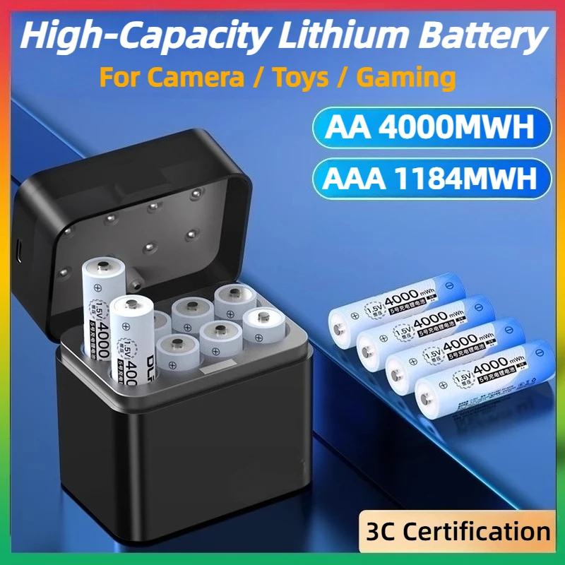 

New Rechargeable Lithium Battery AA 4000mWh/AAA 1184mWh Original Batteries High Capacity 1.5V Battery for Mouse Remote Control
