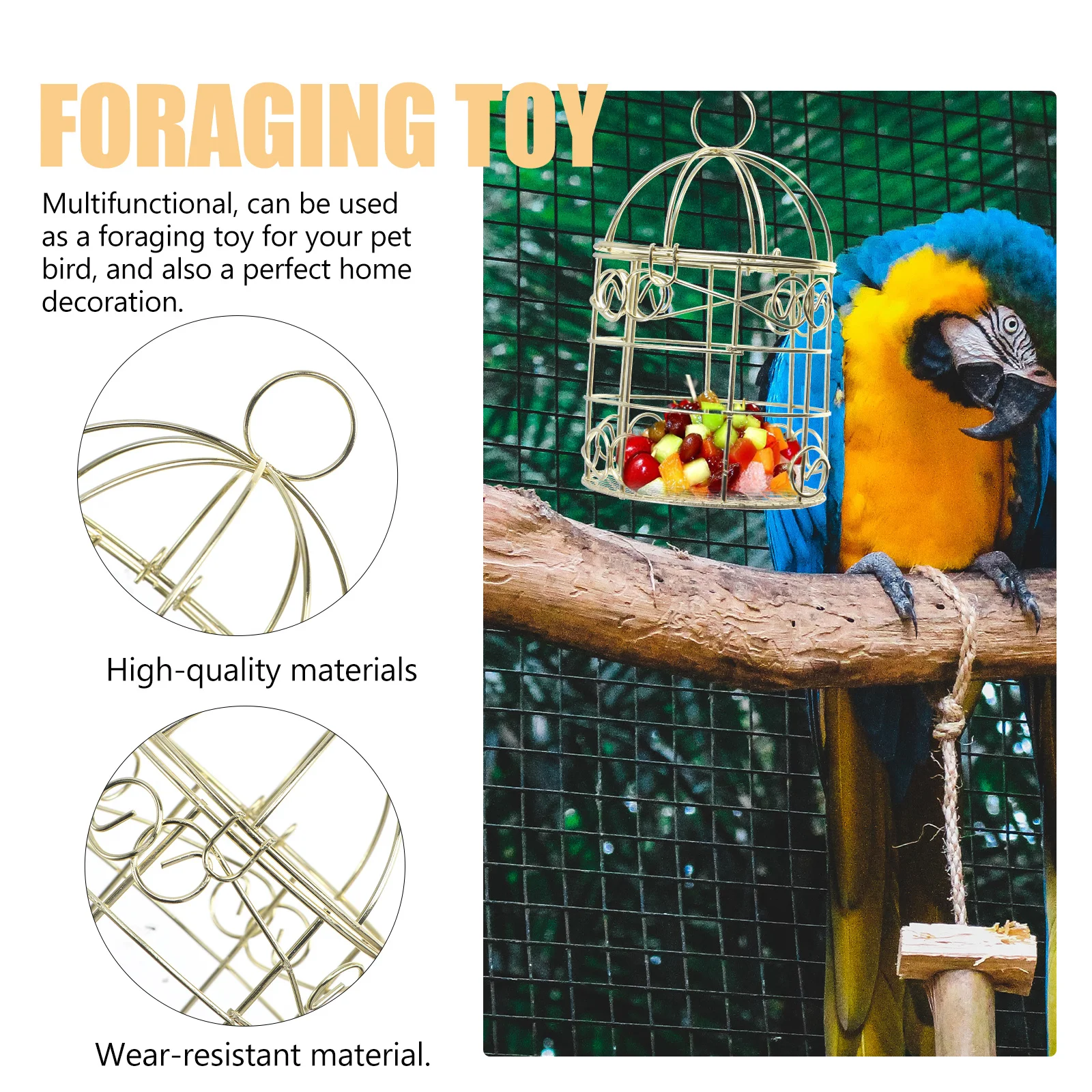 

2Pcs Retro Golden Bird Cage Iron Art Multifunctional Foraging Basket Durable Lightweight Hanging Type Bird Feeder