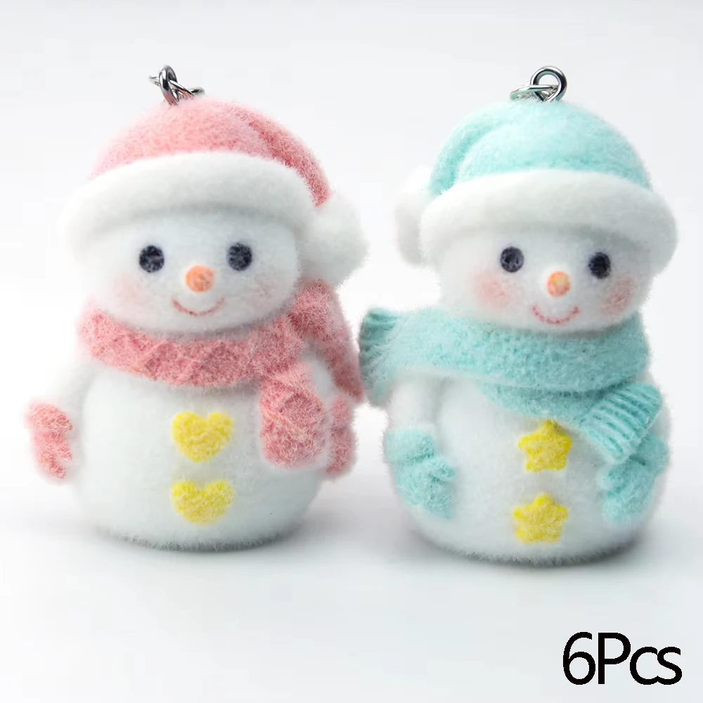 6PCS 3D Resin Flocking Christmas Snowman Charms Dolls Pendants for Earrings Keychain  Making DIY Jewelry Accessories Wholesale
