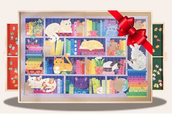 1500 Pieces Wooden Puzzle Table with Drawers & Covers, 34