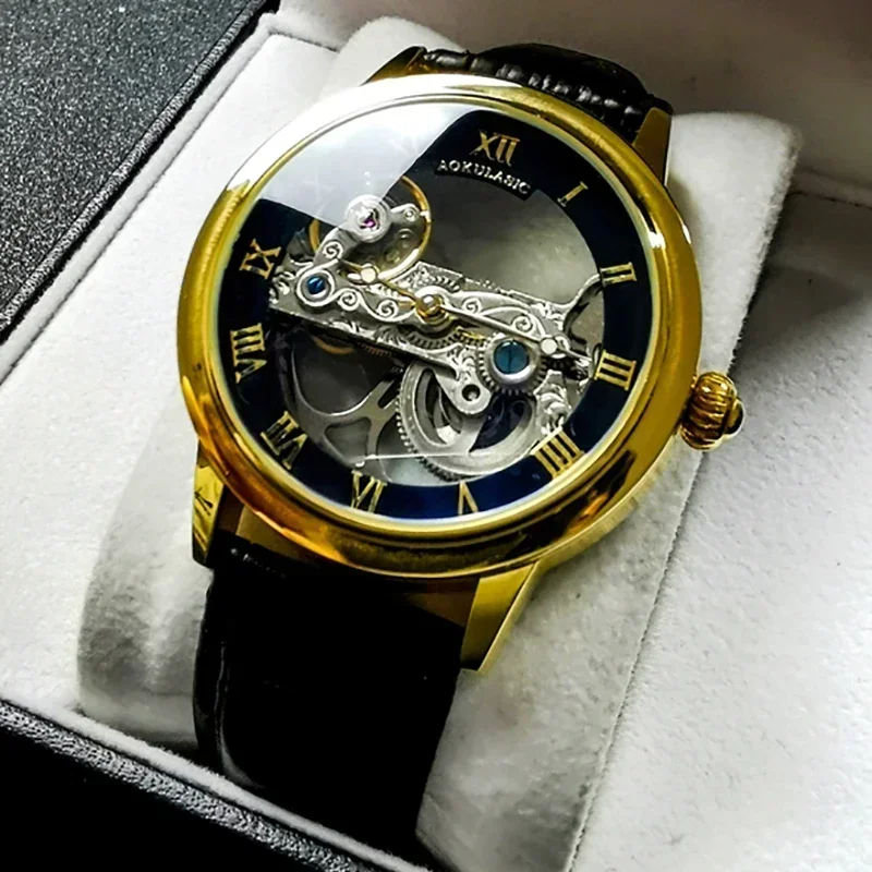 

AOKULASIC Tourbillon Men Watch Automatic Mechanical Hollow Business Watches Male Clock Fashion Creative Unique Montre homme