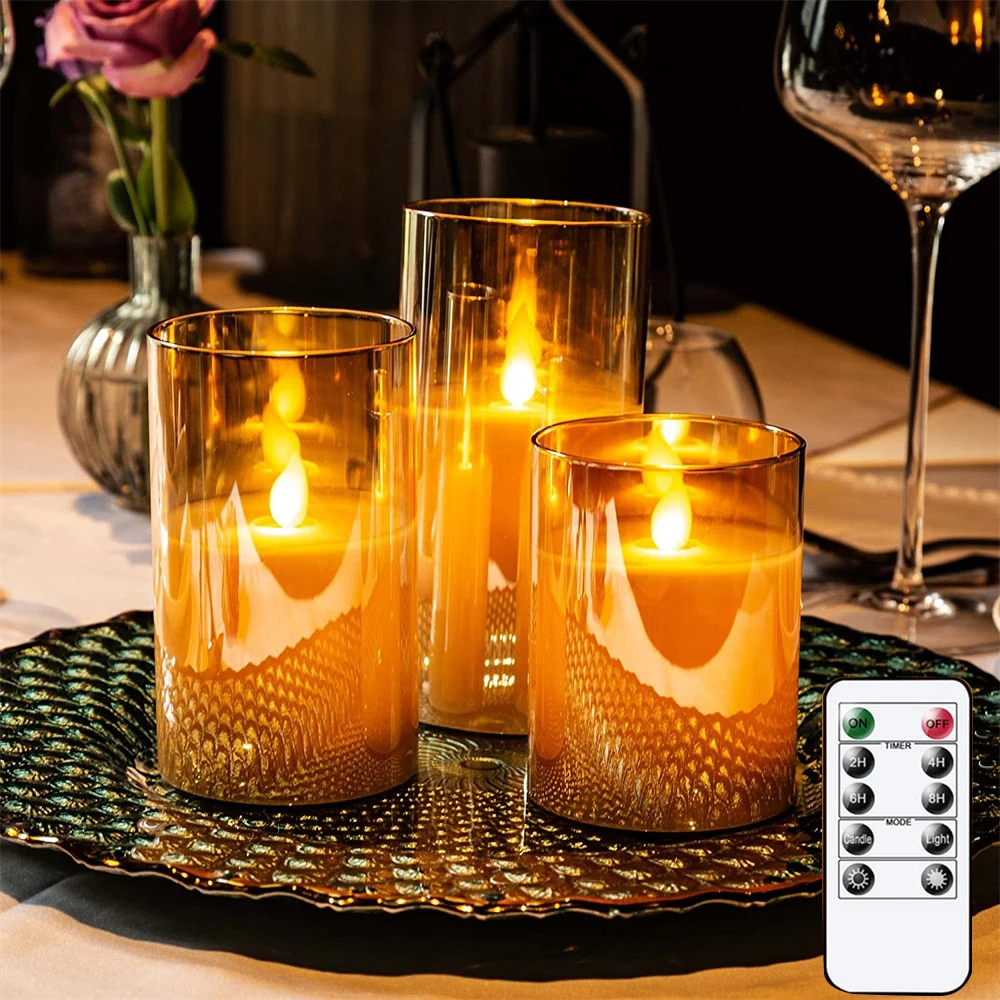 

LED Electronic Flameless Candles Glass Light Pillar Flickering 3D Moving Wick Effect Candle Light Home Party Festival Decoration