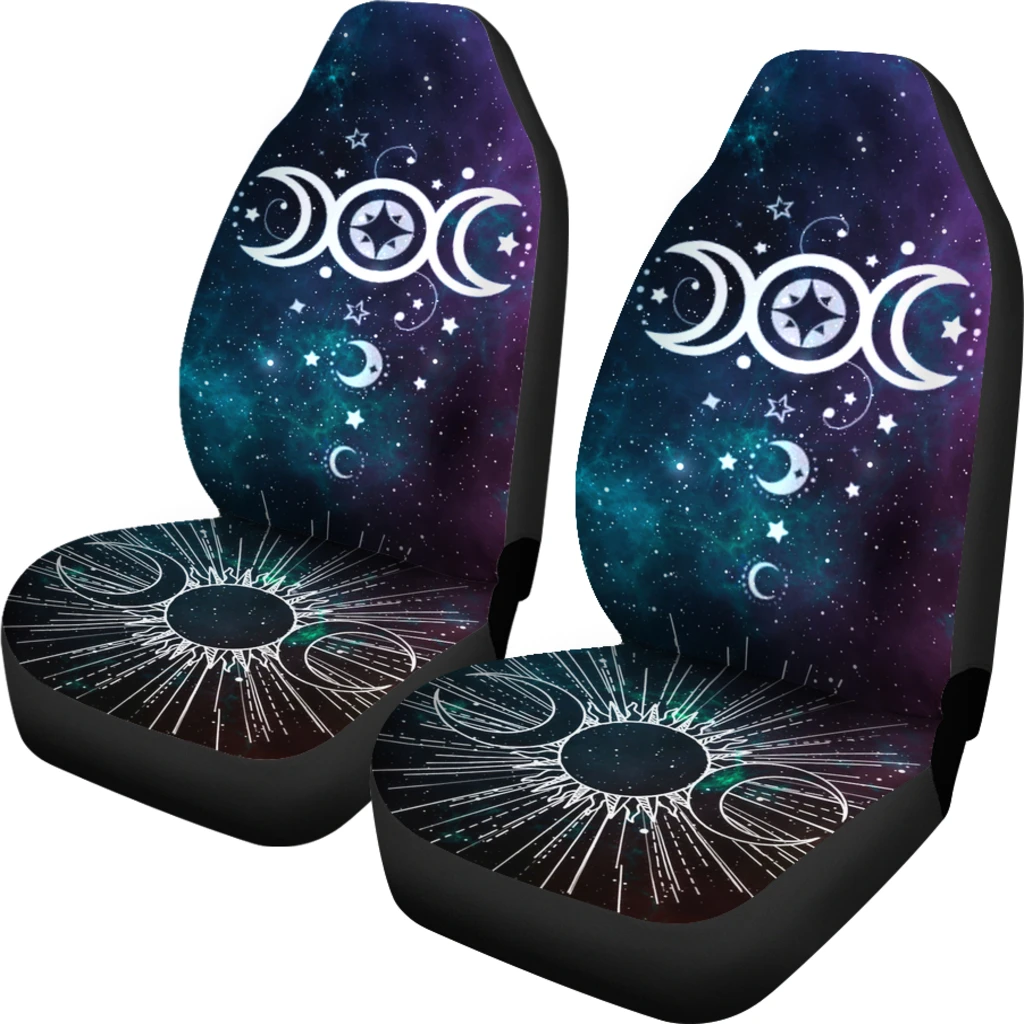 2pcs/Set Vehicle Seat Cover for Women Blessing Witch Sun Moon Design Galaxy Dirt Resistant Auto Front Seat Protector Universal