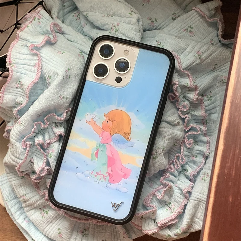 Funda de teléfono Wildflower Precious Angel para iPhone 12 13 14 15 16 17 Pro Max Plus WF Moments de dibujos animados Love One otra contraportada