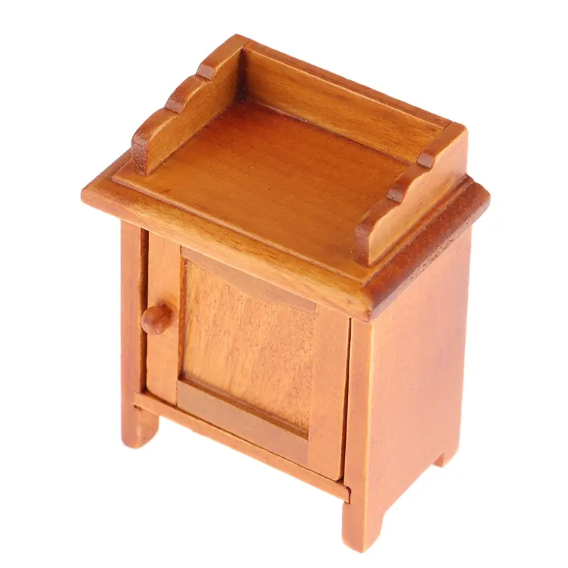 Cute Small Nightstand Crafts Tiny Nightstand Wooden Cabinet Realistic 1:12 Dollhouse Micro Scene Miniature Bedside Table Model