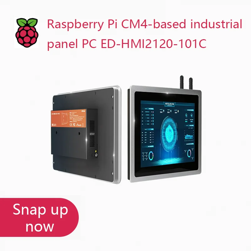 

Промышленный панельный ПК ED-HMI2120-101C Raspberry Pi на базе CM4 добавляет твердотельный накопитель 4G LTE, RS232 и RS485, M.2 NVMe SSD