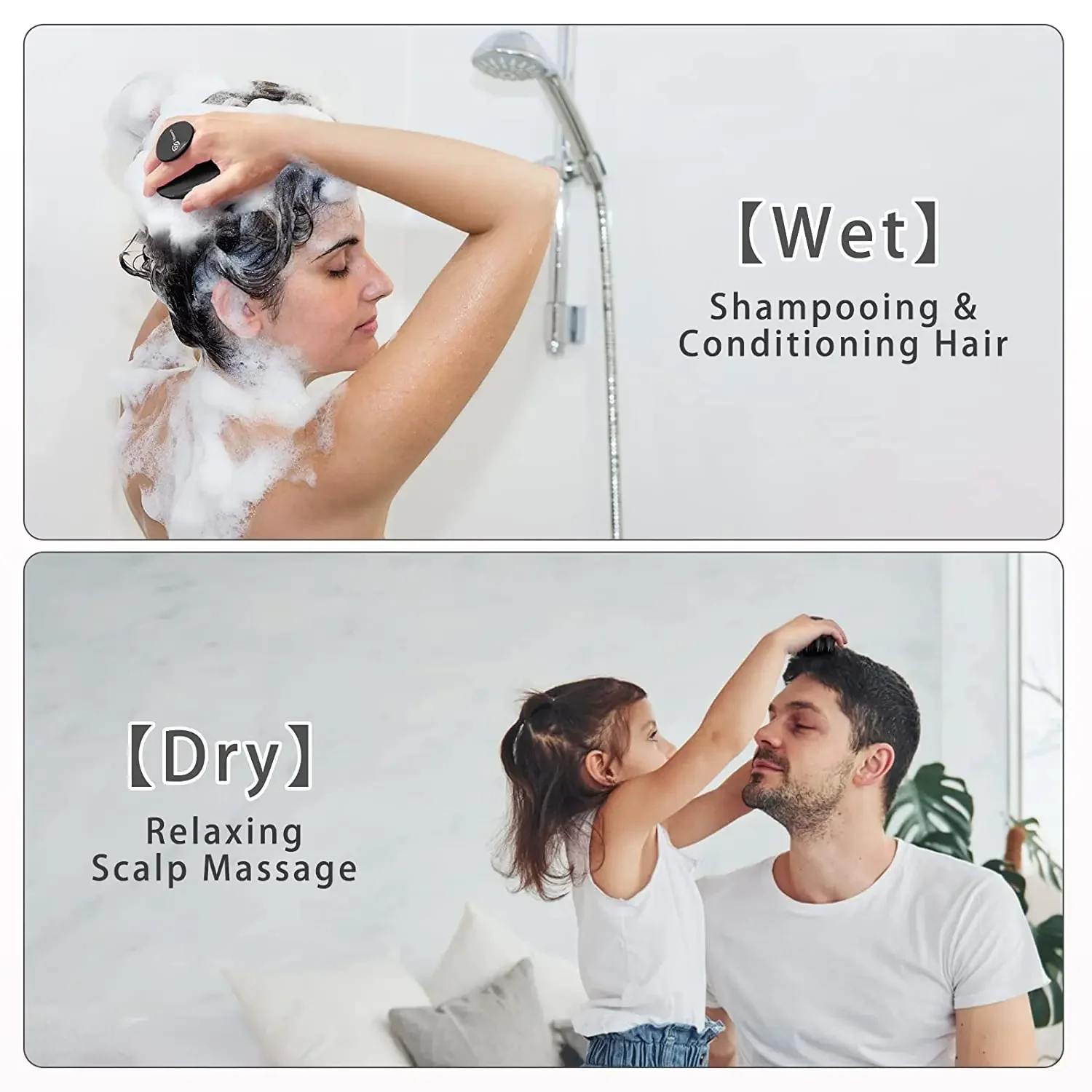 실리콘 샴푸 브러시 헤어 두피 마사지기, 긴 곱슬머리 및 두꺼운 모발용 긴 & 딱딱한 스파이크, 헤드 스크러버 두피 각질 제거기