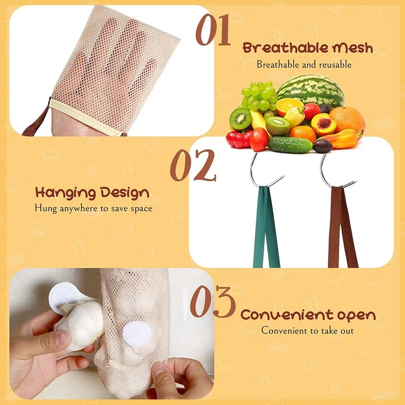 Multi-purpose Kitchen Onion Potato Tomato Hangable Fruit and Vegetable Storage Net Bag Basket Hollow Bag Organize Mesh Bag