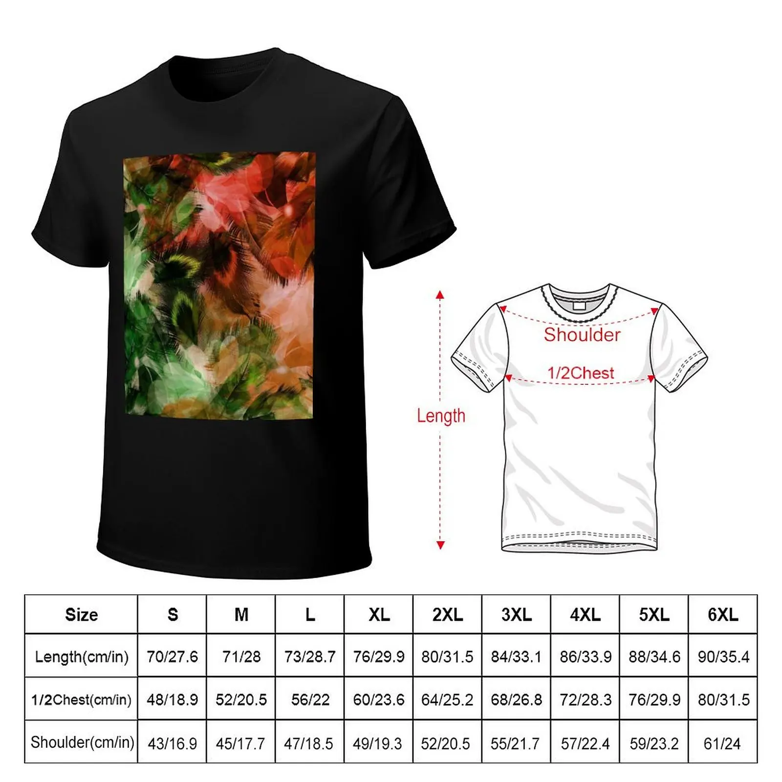 Green and Red Peacock Feather Pattern T-Shirt Large Size Breathable Tee