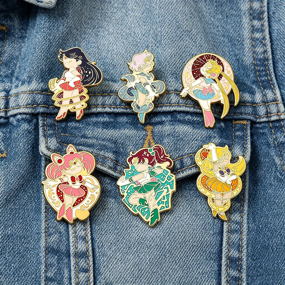 Cute Magical Girl Character Enamel Pins, Colorful Cartoon Brooch Badge Fashion Jewelry Accessories for Backpack Girls Fans Gift