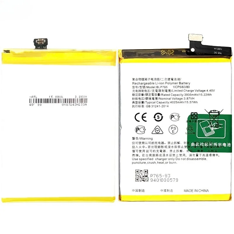 BLP765 for OPPO Reno3/A91/Reno 3A/F15 2020 Phone Battery High Quality High Capacity Replacement Bateria Grade A Cell with Tools