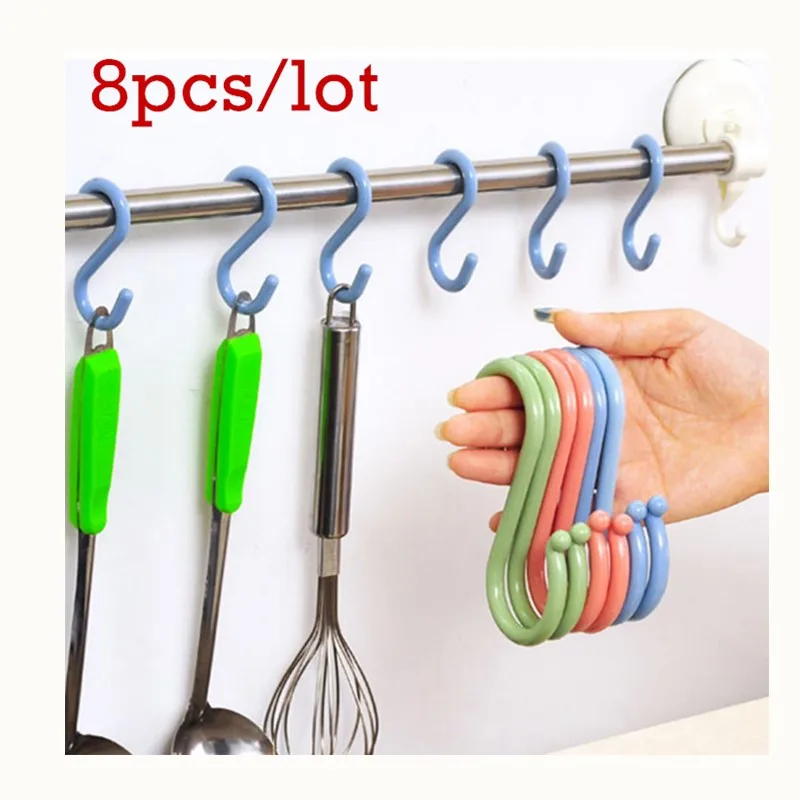 8 PCS/Set Multifunctional Plastic S-shaped Door Hook Kitchen Hooks Creative Bathroom Nail Hooks Wardrobe Clothes S Hooks