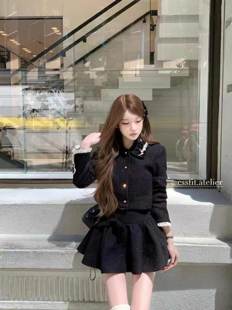 الخريف الأمريكية الرجعية الفرنسية أنيقة المرأة قطعتين مجموعة الكورية موضة مكتب سيدة مجموعة الحلو الأميرة تصميم ملابس امرأة