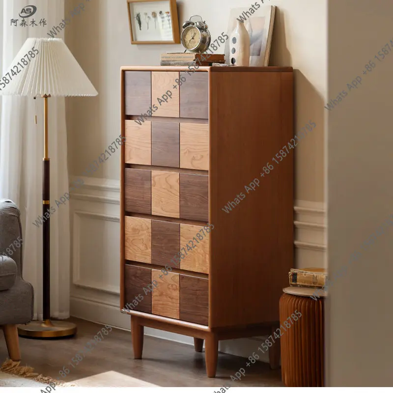 vintage cherry wood black walnut chest of drawers creative checkerboard chest of drawers wabi-sabi style entryway