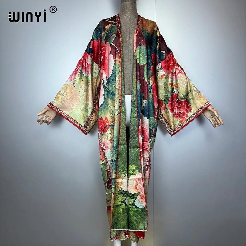 

WINYI High-quality Double-sided Print abaya dubai luxury Dress Beach Wear Boho Cardigan Elegant Sexy Holiday Long Sleeve Kimono