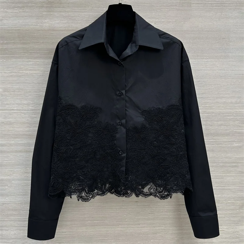 women's shirt 2026 Summer New Lace Flower Embroidered Women's Long Sleeve Top pure cotton women's blouse Casual tops for woman