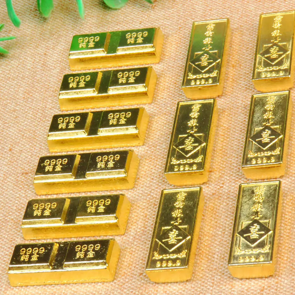 

10pcs Gold Bar Shape Ornament Premium Alloy Fake Golden Bullion Decor For Home Desktop Party Festival Supply Creative Craft