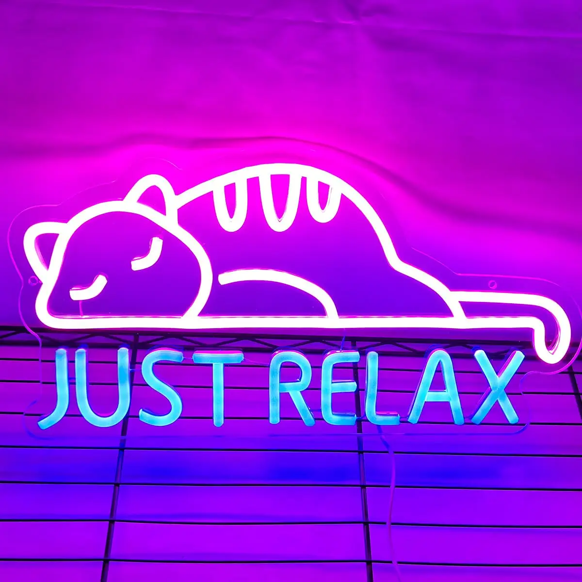 Cat Neon Sign - Just Relax LED Neon Letters | USB-Powered Wall Decor for Bedroom, Bar, Shop & Party | Cute Animal Neon Lightings