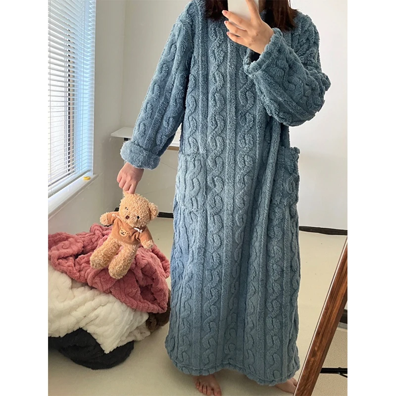 Thicken Coral Velvet Winter Women\'s Nightgown Long Night Dress Pajamas Women Sleepwear Nightgowns Warm Home Clothes Nightwear