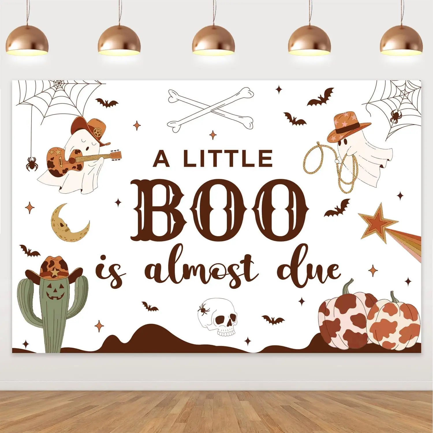

Sursurprise Halloween Western Cowboy Baby Shower Backdrops Banner Baby Shower Party Decor Supplies Photo Booth Banner 5x3ft