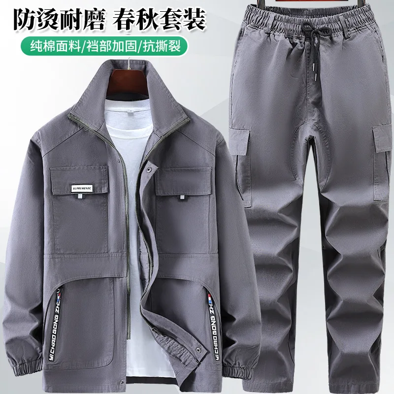 Set of Work Uniforms for Men, Durable, Stain-resistant, Comfortable, Breathable, and Casual, Suitable for Construction Sites.