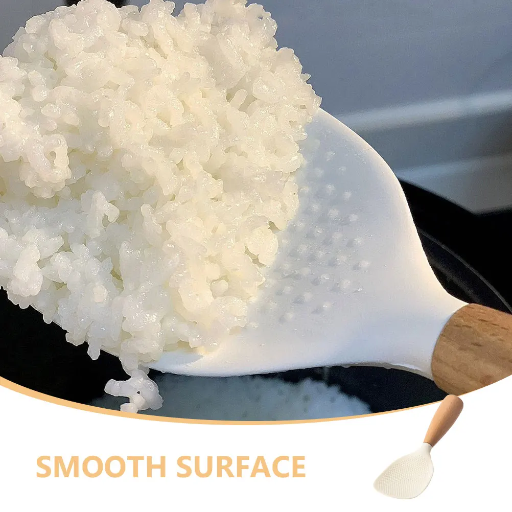 

Non Stick Rice Spoon Silicone Paddle Standing Design Wooden Handle Comfortable Grip Heat Resistant Perfect for Serving Dishes