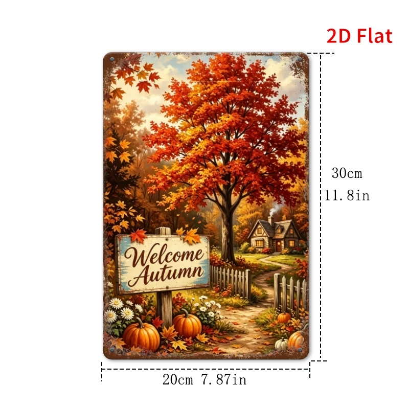 2D Flat Aluminum Metal Tin Sign 8x12in, Rectangular Welcome Autumn Fall Scenery Vintage Wall Art for Farmhouse Home Decor