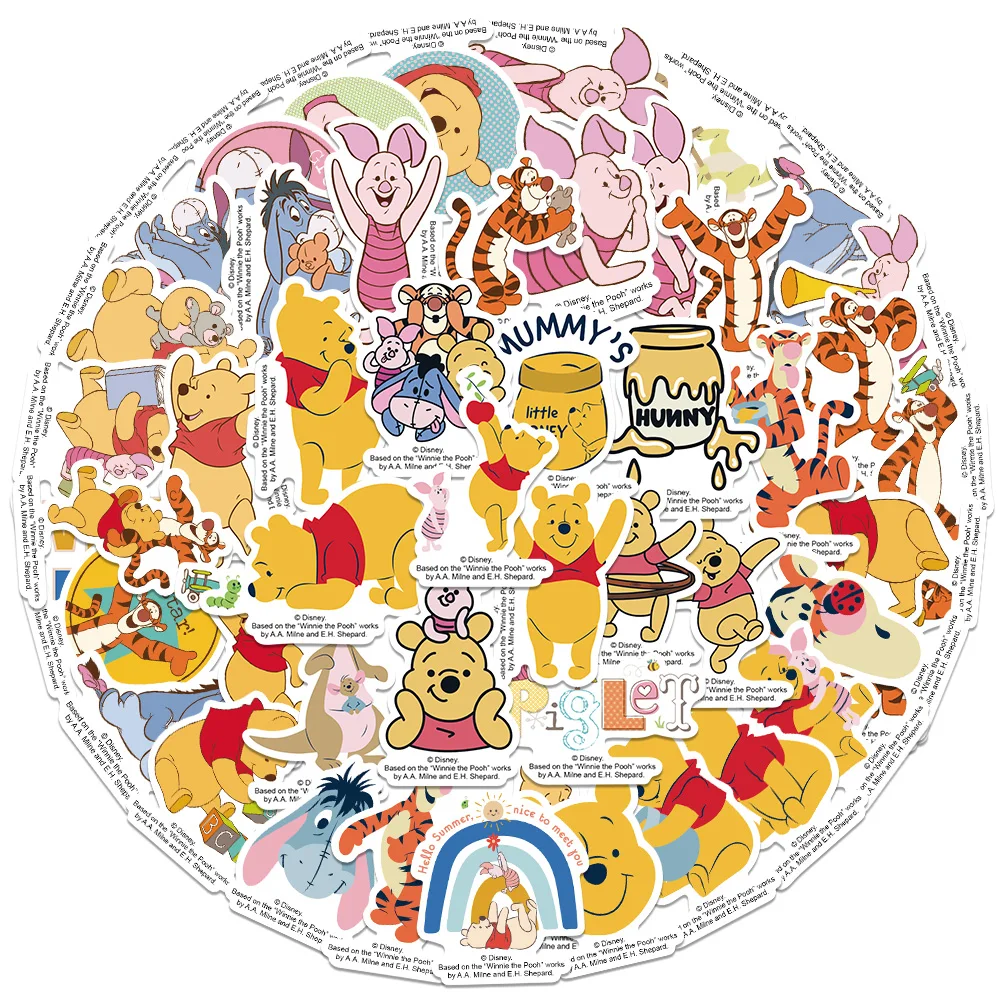 50pcs Disney Winnie the Pooh Stickers For Kids Cute Anime Decals Classic Toys For Luggage Notebook Scrapbooking Sticker