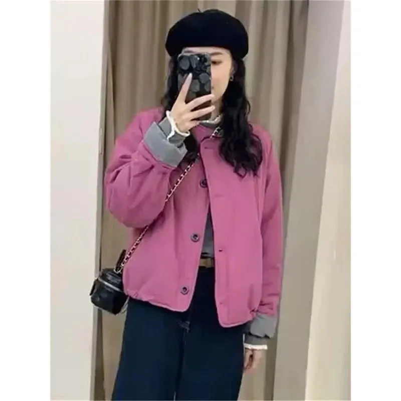 New 2025 Women's Cotton Coats Parka Korean Fashion Cuff Contrasting Splicing Cotton Jacket Winter Thicken Jacket Top Female