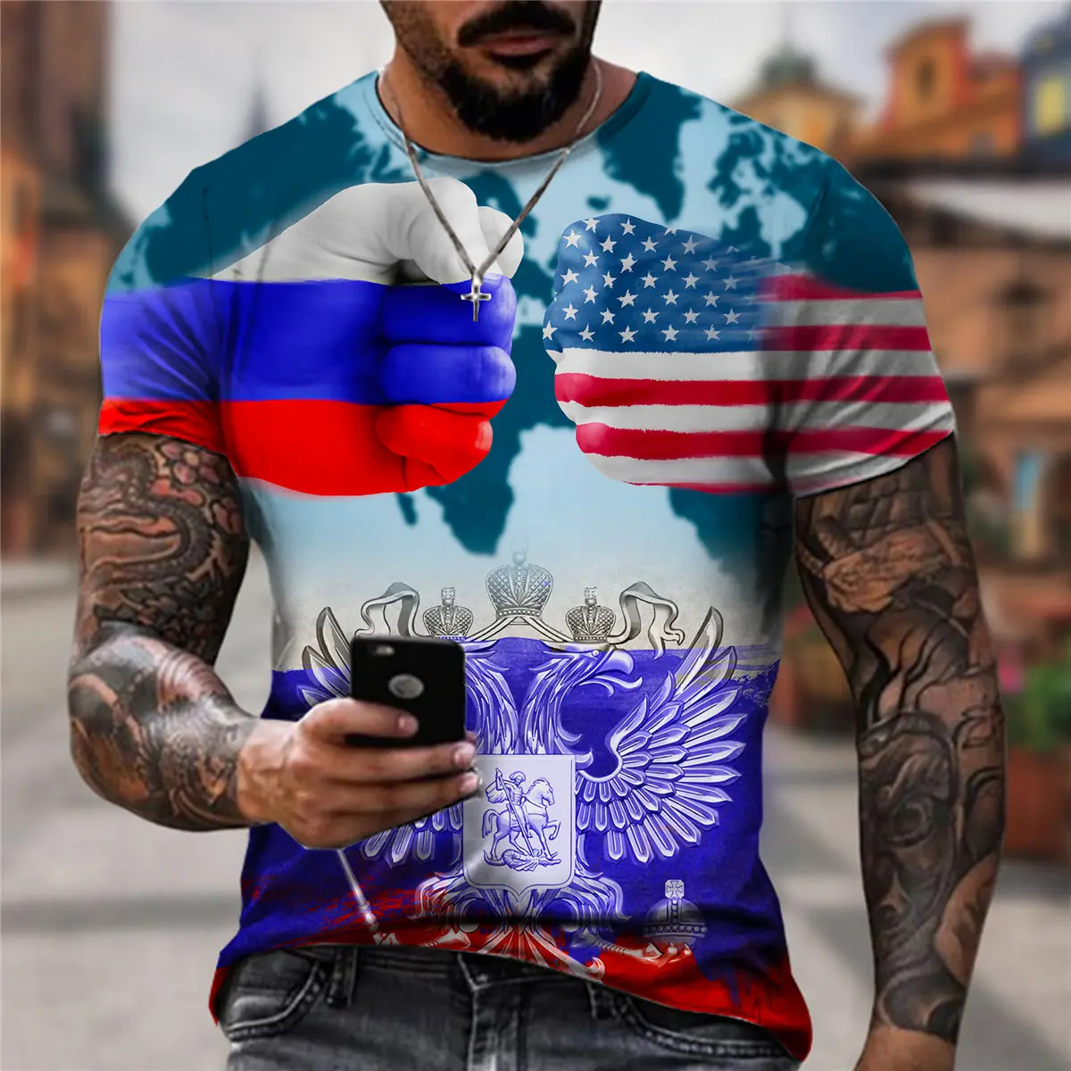 New Russia T-shirt Russia Flag Casual Short Sleeve O-neck Fashion Funny Russia Map Pattern 3D T Shirt Men/woman Tees