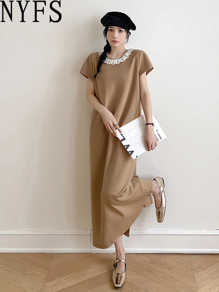 NYFS 2025 فستان نسائي كوري صيفي جديد من فيستدوس رداء Elbise فضفاض مقاس كبير فساتين طويلة متينة بأكمام قصيرة #1