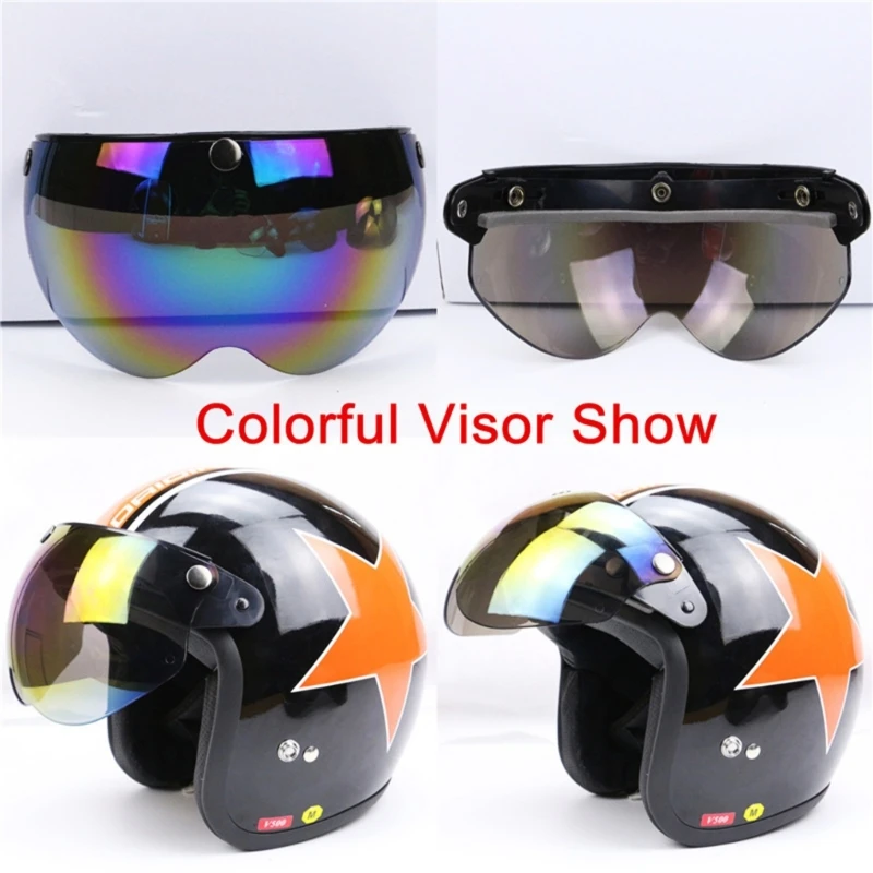 Universal Motorcycles Retro Pilot-Style Standard 3 Snap-Button Visors Up Down Open Face Helmet Wind Shield