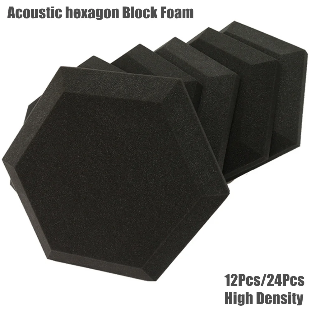 

12/24Pcs Hexagon Acoustic Foam Panels Soundproof Padding Studio Foam Block Wall Pad Sound Absorbing with Adhesive Tapes