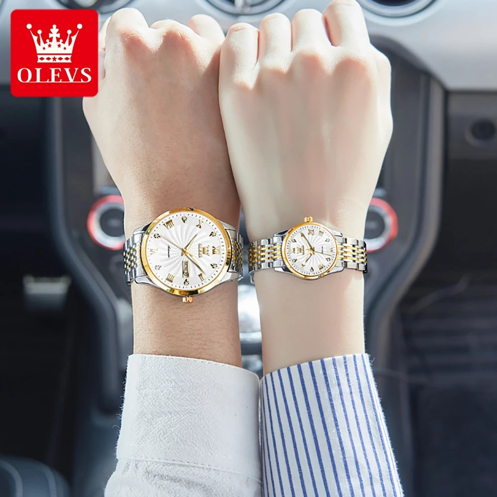 OLEVS Original Couple Watch Easy to Read Automatic Mechanical His and Her Set Watches Business Men and Women Watches Waterproof
