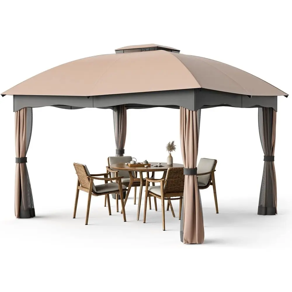 

Садовая беседка из стали 10x12 футов с двойной вентиляцией, на молнии шторки и сетчатые экраны для использования на открытом воздухе, в саду и у бассейна (коричневая)