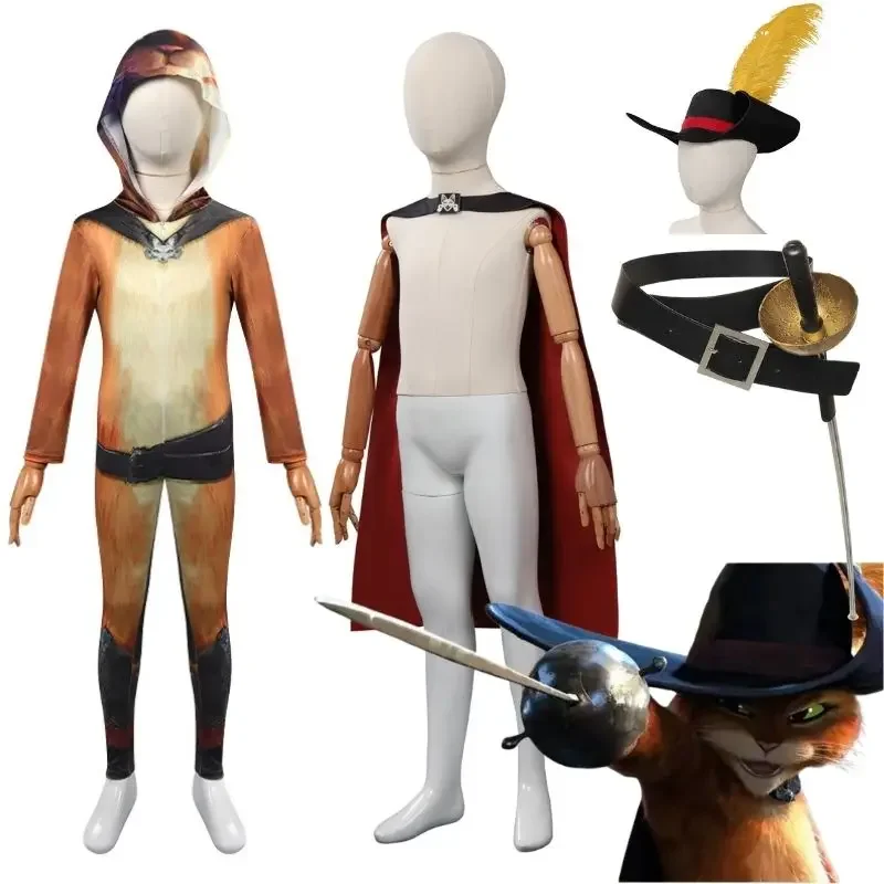 بدلة تنكر هالوين للأطفال ، أحذية قصيرة ، زي تنكري بالسيف ، زي قطة للأطفال ، قبعة عباءة ، ملابس خيالية