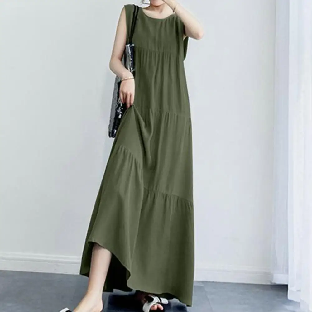 

Round Neck Dress Elegant Maxi Dress for Women A-line Silhouette Round Neck Breathable Fabric for Beach Vacation or Summer Events