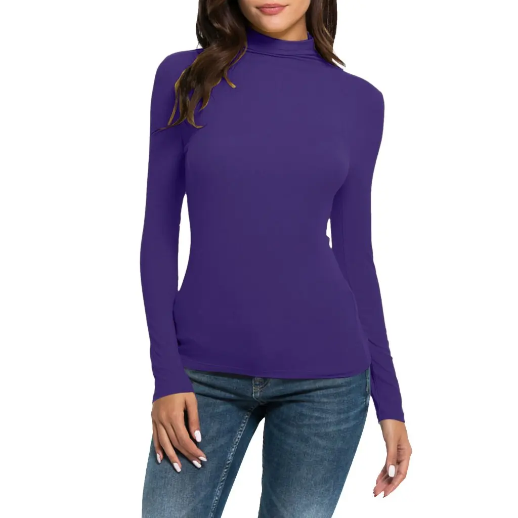 

Women's Casual Long-Sleeved Turtleneck T-Shirt Slim Stretch Solid Color European And American Style Top Bottoming Shirt