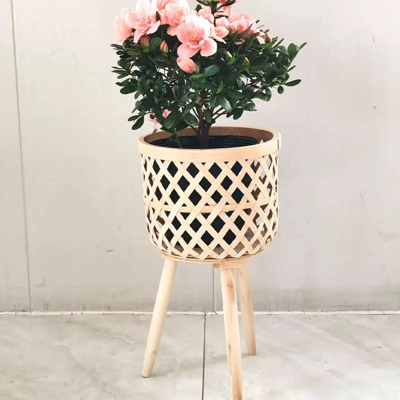 Plant Shelf Floor Planter Stand Rattan Plant Stand Garden  Footed Wicker Baskets Planter Pot Indoor Woven Plant Basket Crafts