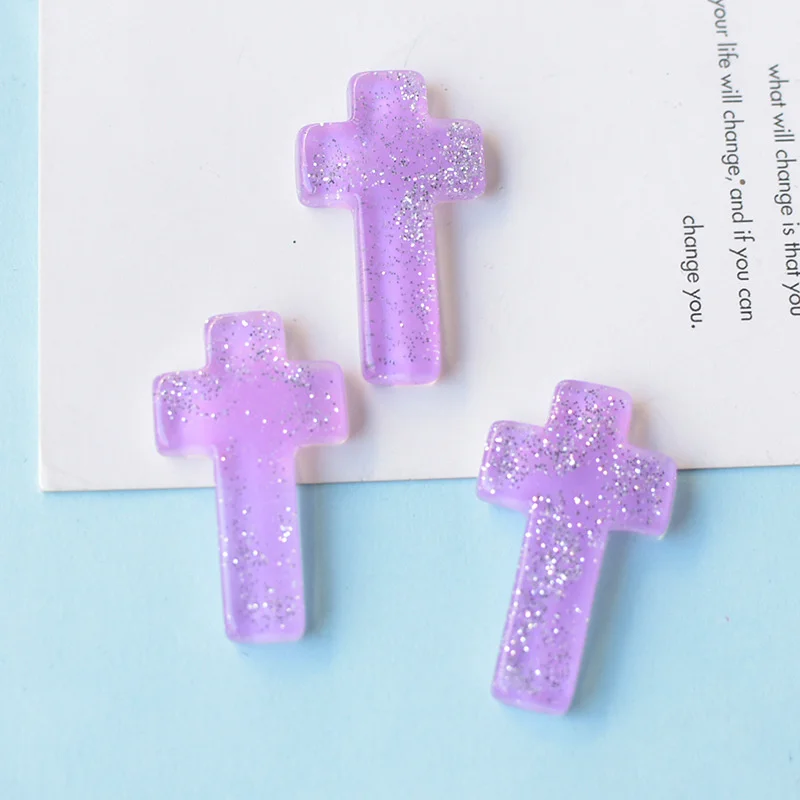 10-20Pcs Colorful Glitter Cross Flat Back Resin Cabochon Scrapbooking Album Decor Accessories Creative Phone Case Patch Material