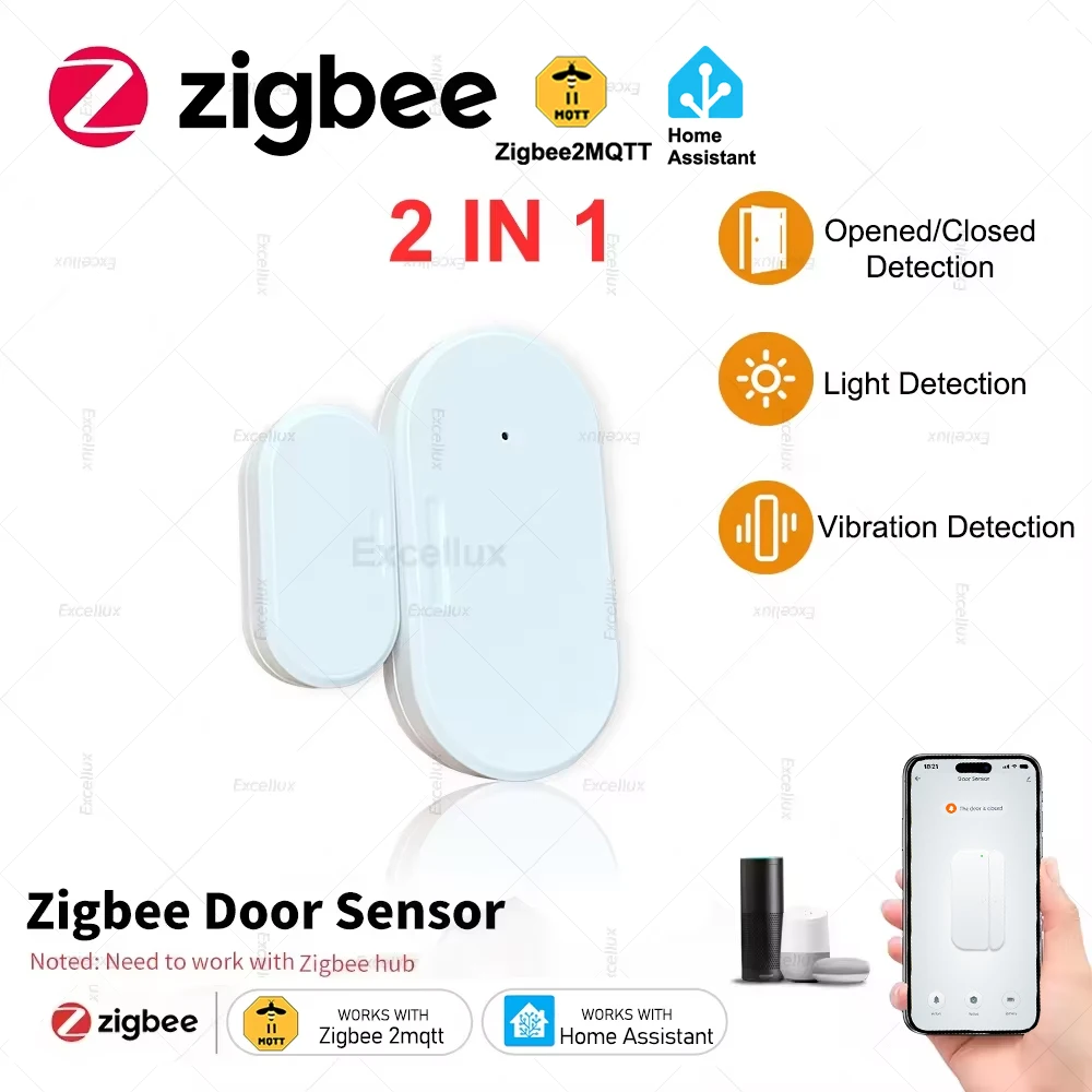 

2 In 1 Zigbee Door Sensor Window Sensor With Light Vibration Detect Smart Home Door Detector AntiTheft Alarm Sensor Support Z2M
