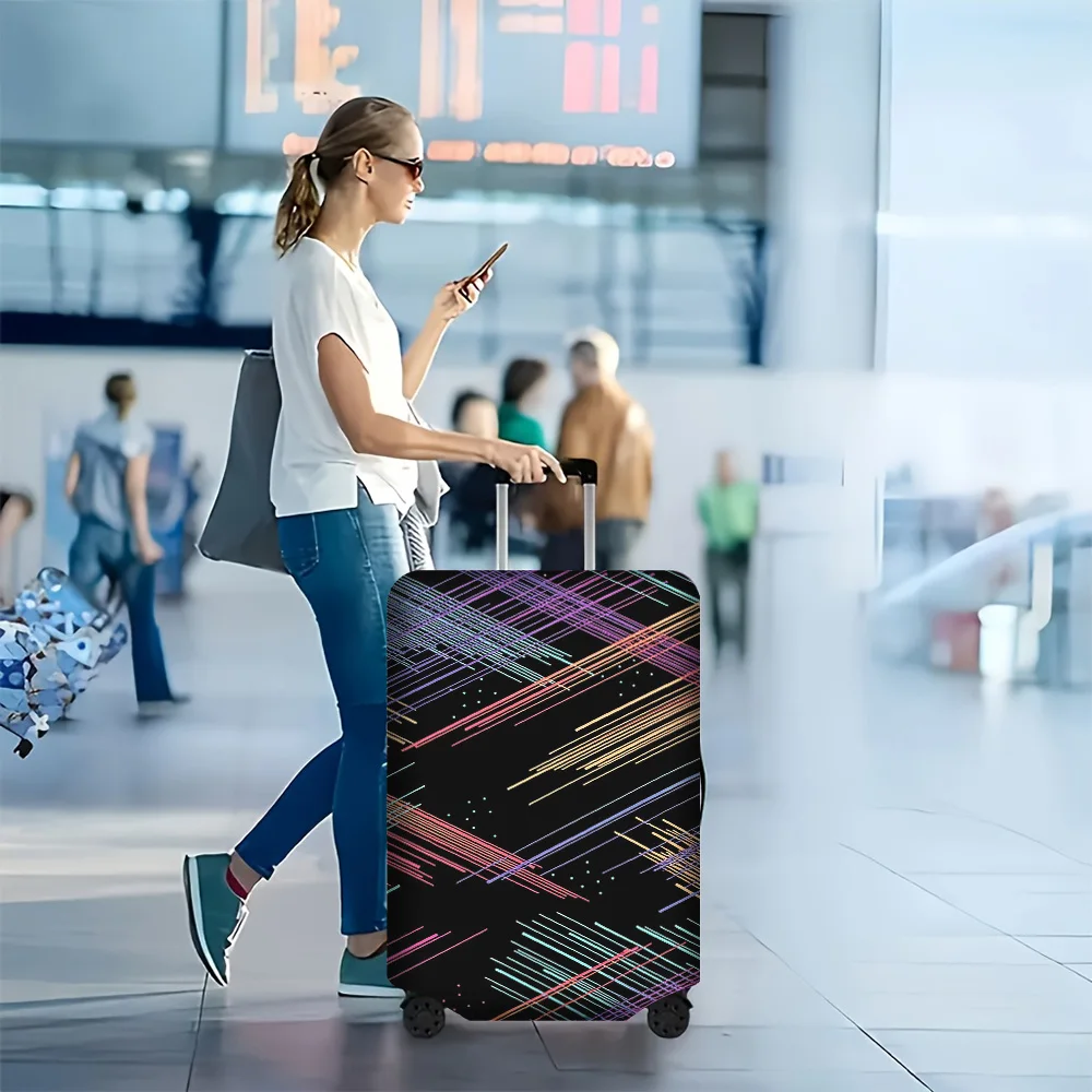 

1 PC Abstract Neon Stripe Print Luggage Cover for 18 – 32 inch suitcases; dust and elastic travel accessories to effectively