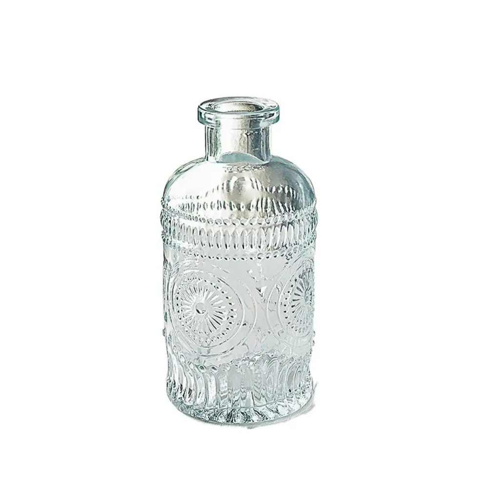 

Simple Vintage Embossed Vase Glass Creaft Embossed Printing Transparent Hydroponics Vase DIY Mini Glass Vase Flower Arrangement
