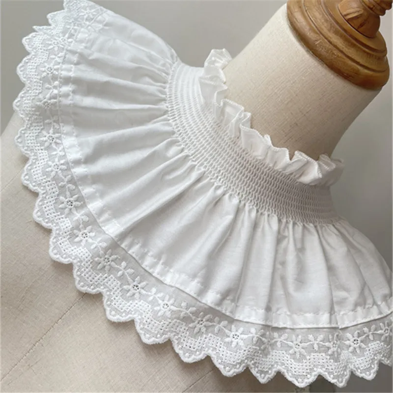 14CM Wide White Chiffon Pleated Stretch Lace Fabric Embroidery Elastic Ruffle Trim Dress Clothing Collar Cuffs DIY Sewing Decor