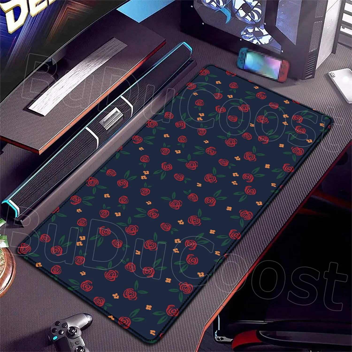 Floral Pattern Mouse Pad HD Black Vintage Flowers XXL Home Computer Large Mousepad Playmat Soft Office Non-Slip Carpet Table Mat