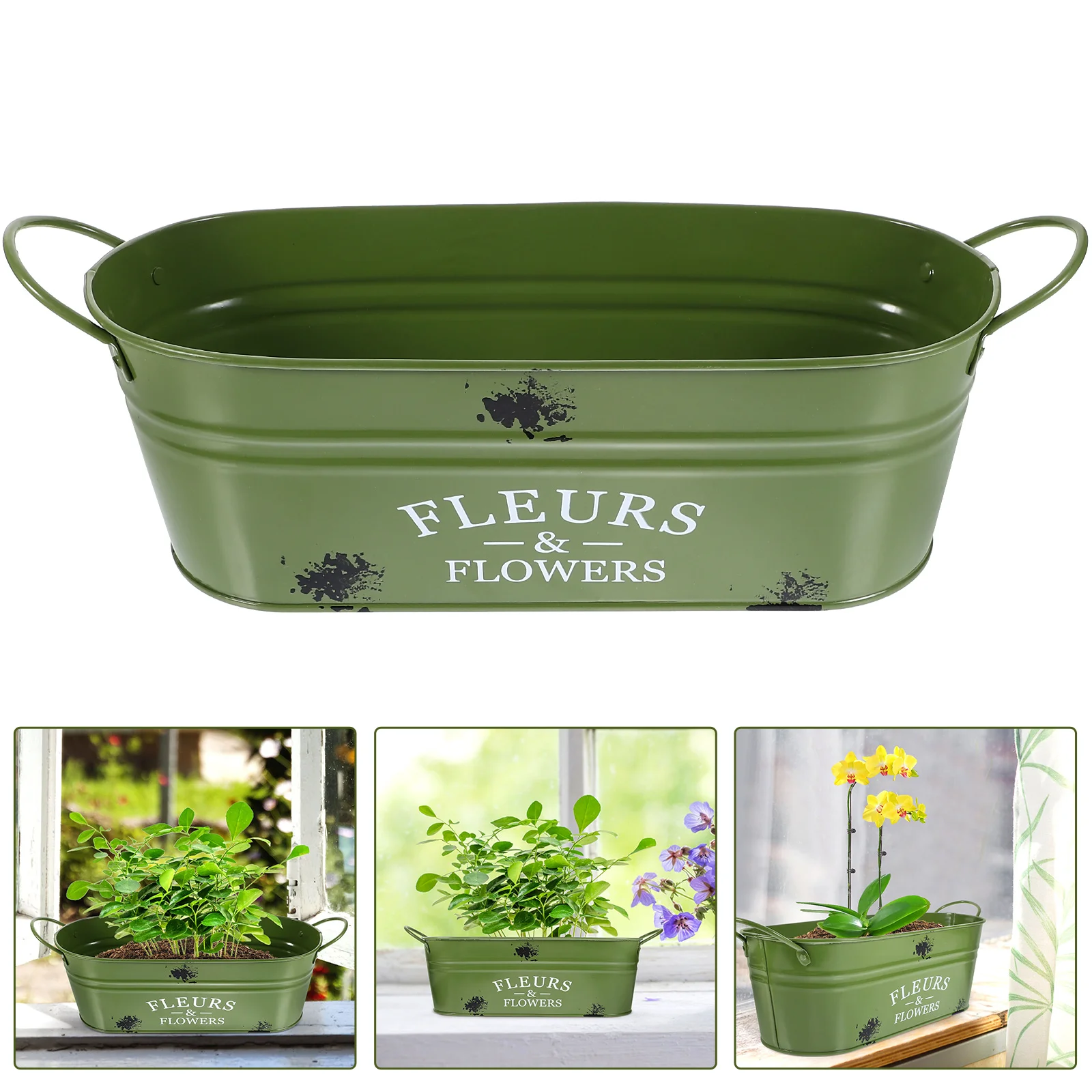 

Iron Flower Bucket Vintage Flower Display Stand Heavy Duty Moving Plant Cart Flower Bucket Stand for Home Garden Patio Balcony