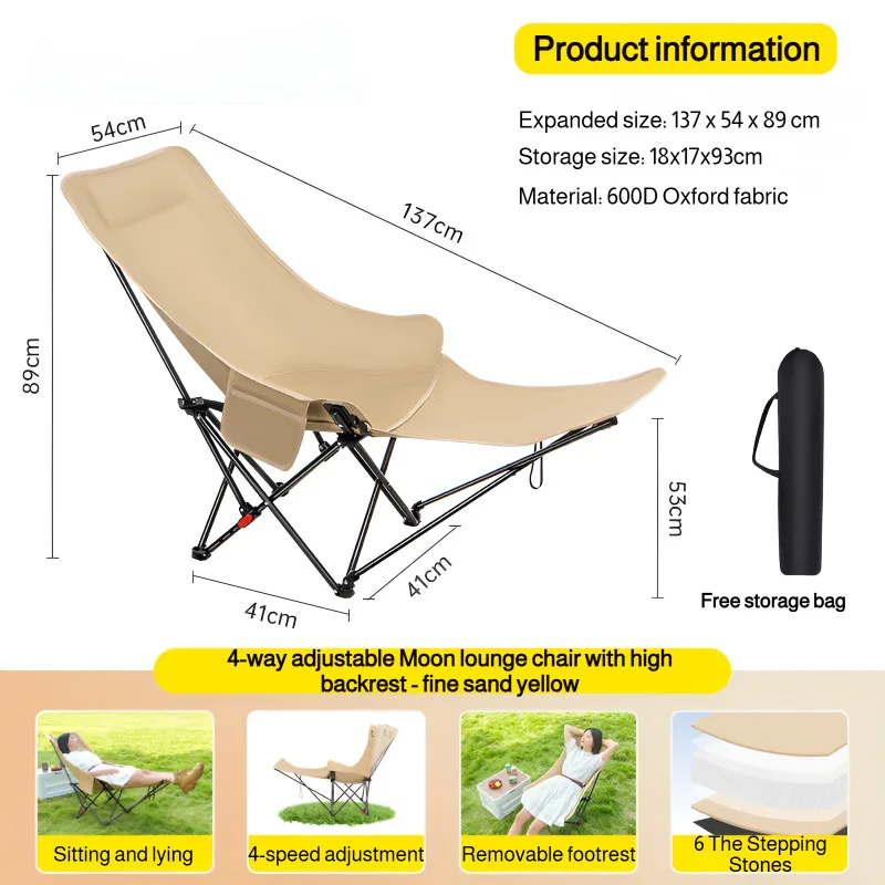 Outdoor Adjustable Folding Chair Portable Camping Chair Can Sit or Lie Down 2-in-1 Lunch Break Recliner with Backrest for Beach image 6