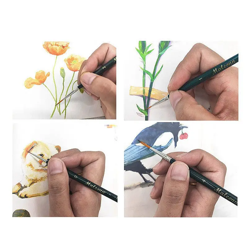 Maleonn 2pc Miniature Paint Brushes Long Detail Fine Thin Hook Line Pen For Acrylic Watercolor Oil Gouache Painting Art Supplies
