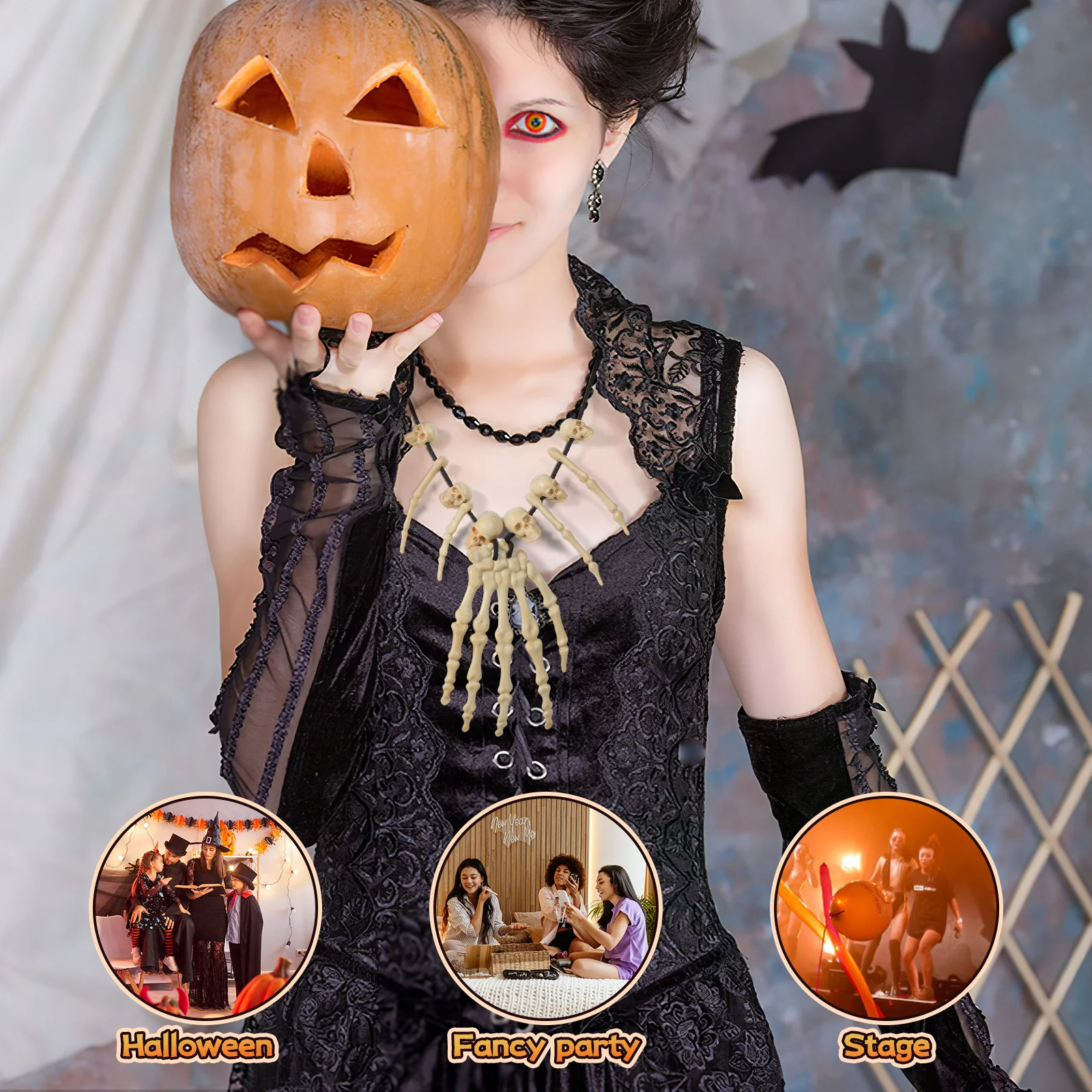 5 peças conjunto de 5 amuletosfun crânio pingente colar osso para fantasia de halloween masculino gargantilha acessórios